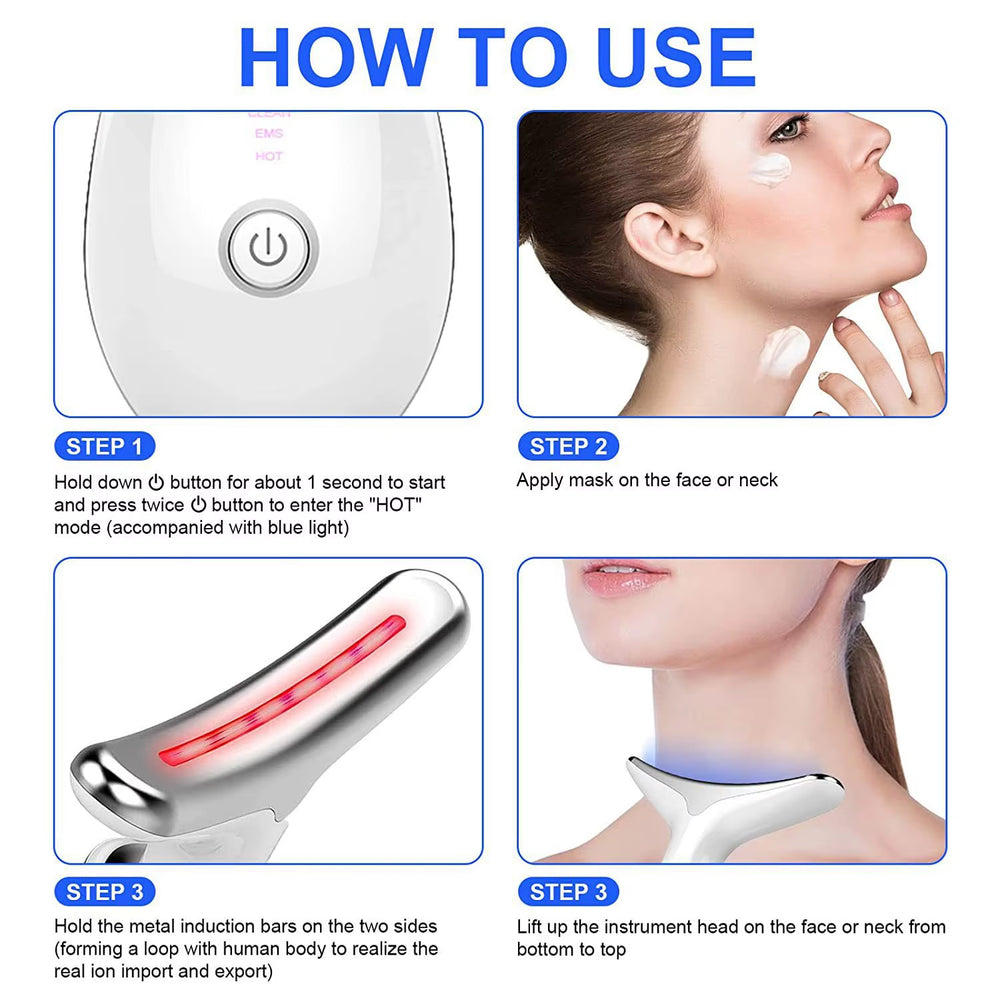 3 Colors/7 Colors Face Neck Massager Facial Lift Three Light Modes Electric Skin Tightening Device LED Beauty Instrument