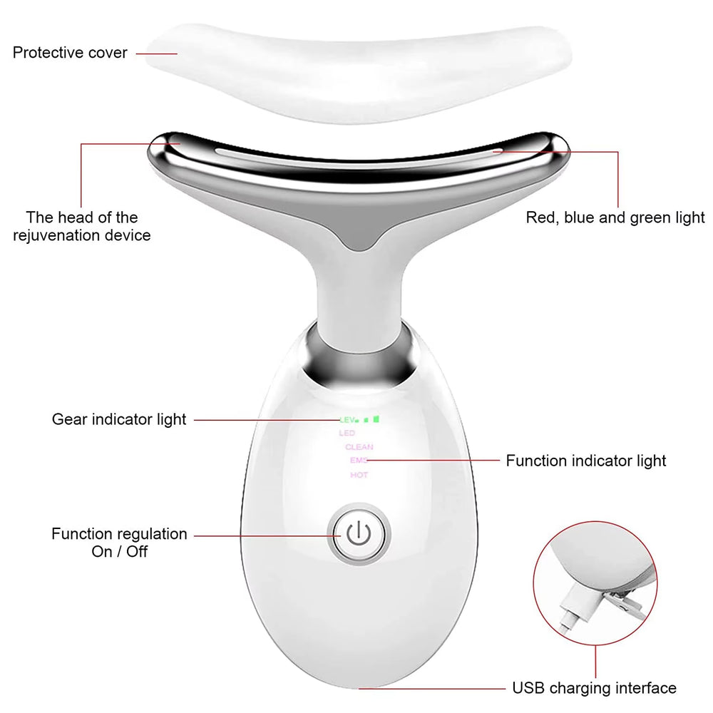 3 Colors/7 Colors Face Neck Massager Facial Lift Three Light Modes Electric Skin Tightening Device LED Beauty Instrument
